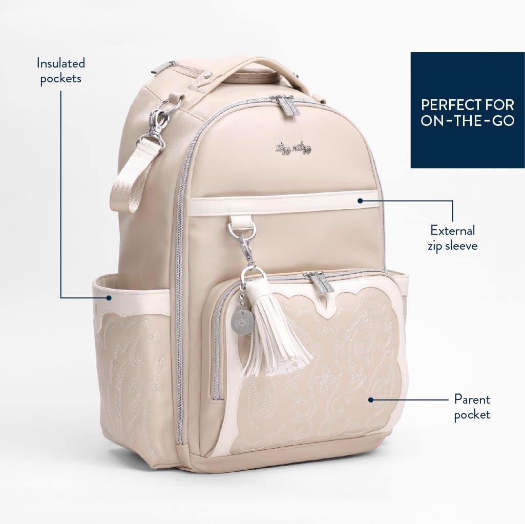 Itzy Ritzy Diaper Bag Backpack – Large Capacity Boss Plus Baby Backpack Diaper Bag Featuring 19 Pockets, Changing Pad, Stroller Clips, and Comfortable Backpack Straps, Oat