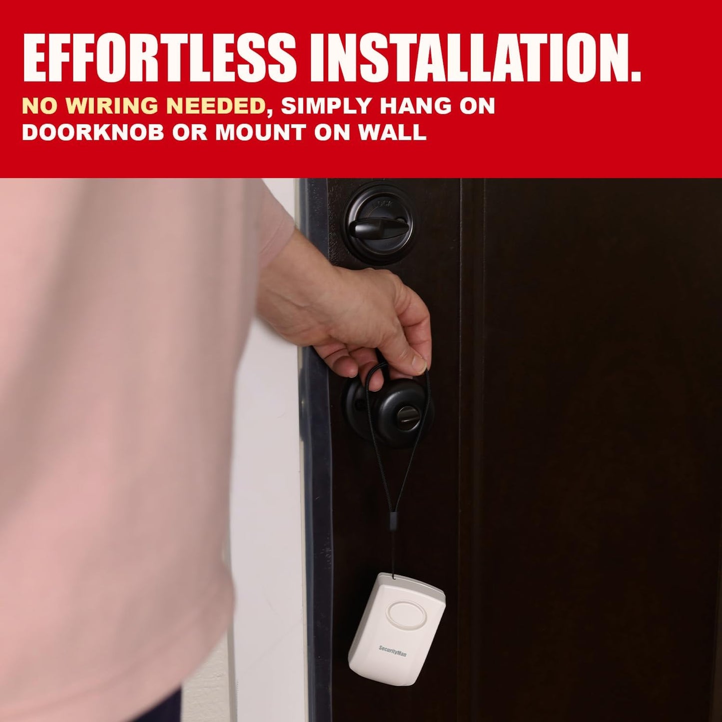 Securityman Door Handle Alarm with 130dB Vibration Triggered Portable Door Alarms When Opened - Perfect for Kids, Toddler, Elderly, Hotel, Travel, Bedroom (2 Pack Door Security)