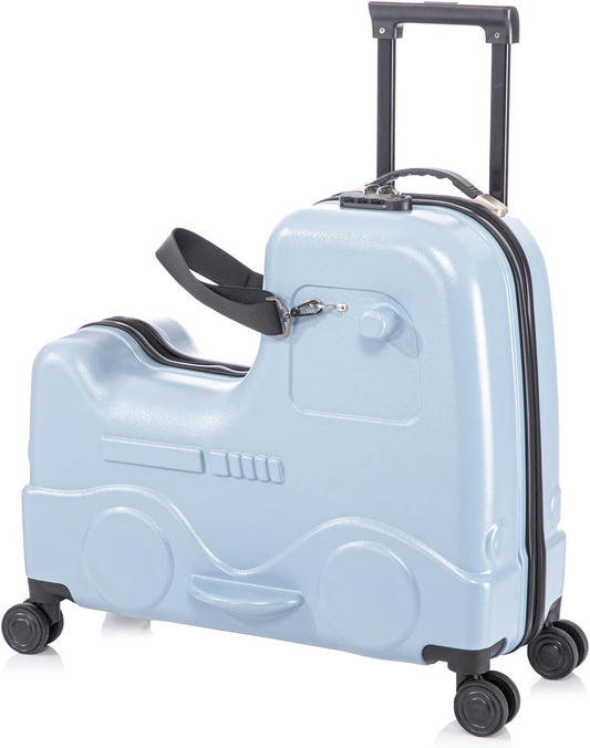 Apelila 22 inch Ride on Suitcase for Kids Travel Trolley Luggage with Spinner Wheels Travel Suitcase for Child with Combination Lock/Safety Belt/Telescoping Handle (Blue)