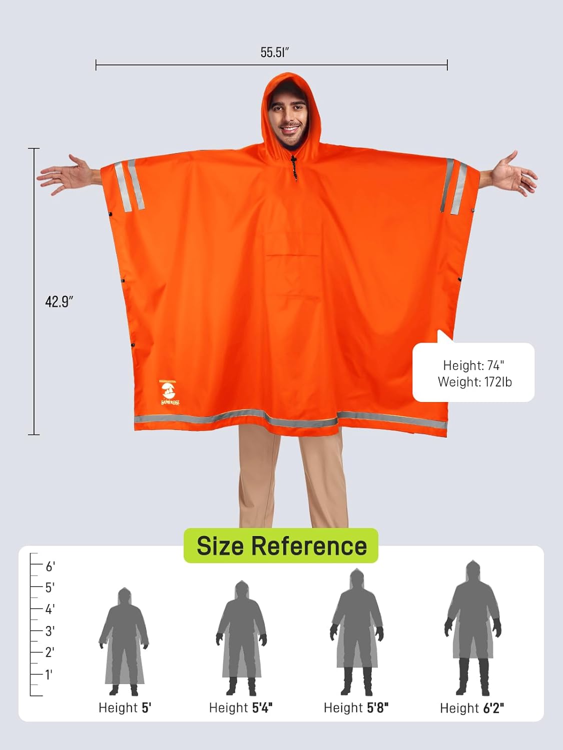 SaphiRose Hooded Rain Poncho Waterproof Raincoat Jacket for Men Women Adults