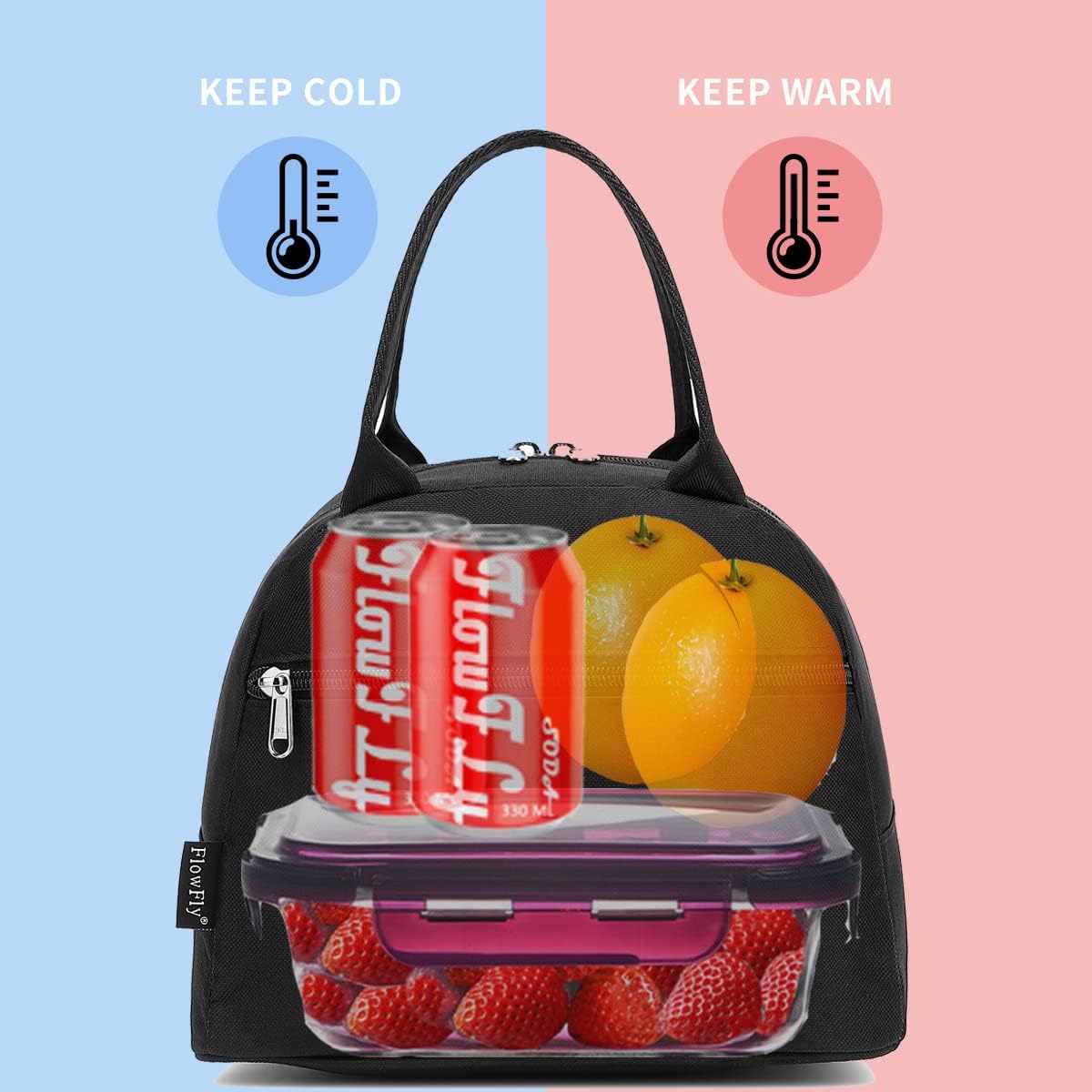 FlowFly Insulated Lunch Cooler Bag - Tote Bag Organizer for Women/Men, Black