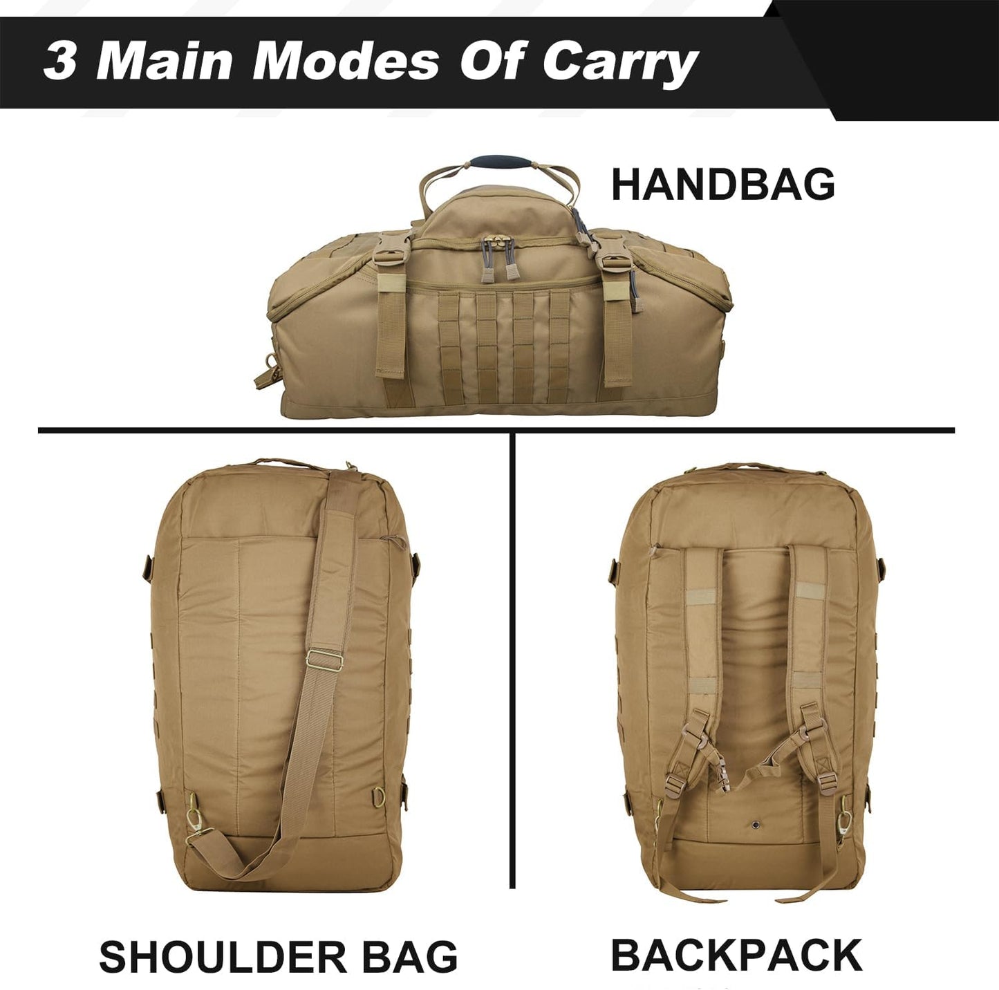 3 In 1 Military Backpack Travel Duffle Bag for Weekender Gym Traveling Workout Deployment
