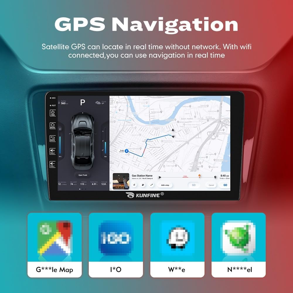 Kunfine Car CarPlay Android Auto Navigation Stereo GPS Radio Reverse Camera Display 9" IPS Touchscreen Headunit Tablet Pad Media Player for Subaru Forester 2007-2013, if Applicable Quad Core 2G+64G