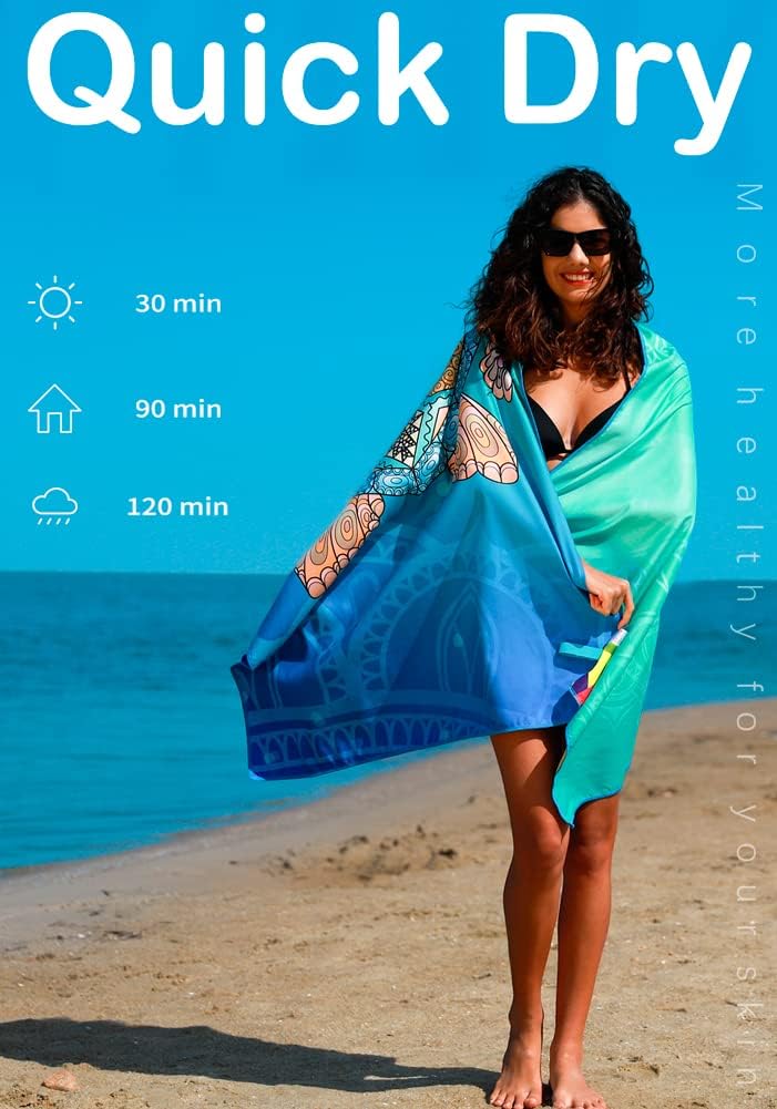 2 Pack Microfiber Lightweight Beach Towel Sand Free Quick Dry Absorbent Thin Compact Towels for Swimming Pool Camping Beach Accessories Large Easy Pack Travel Things for Vacation Essentials Gift
