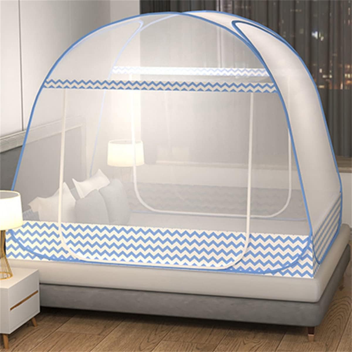 CdyBox Folding Mosquito Net Tent Canopy Curtains for Beds Home Bedroom Decor (Blue, 1.8X2.0m)