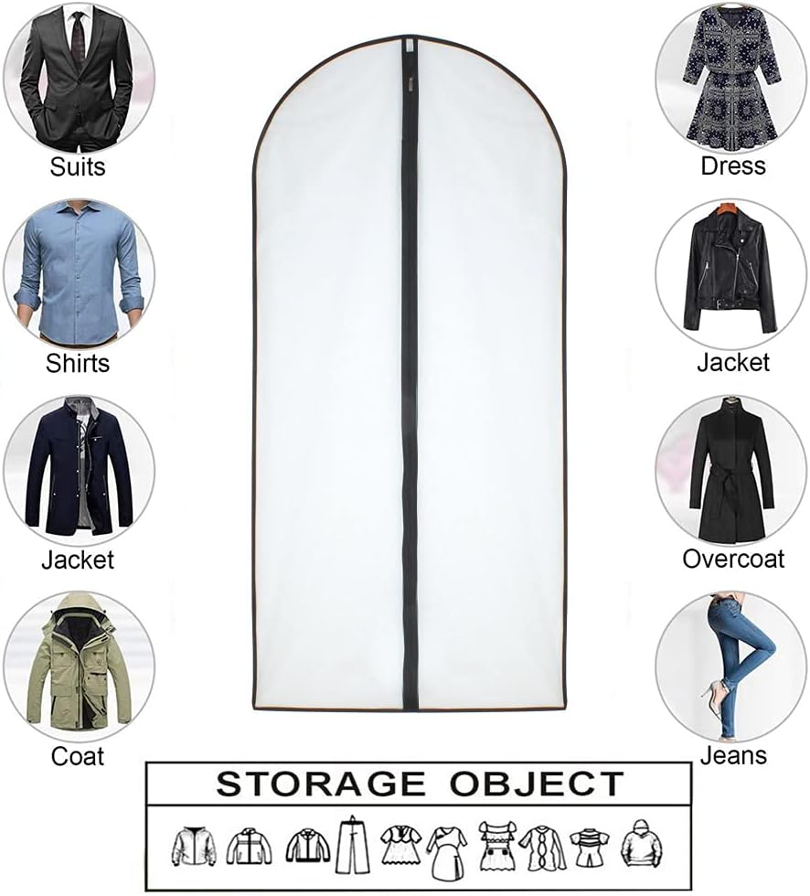 Garment Bag Black Side Breathable Clear Full Zipper Bags for Clothes Storage (24'' x 40'', Black + Balls)