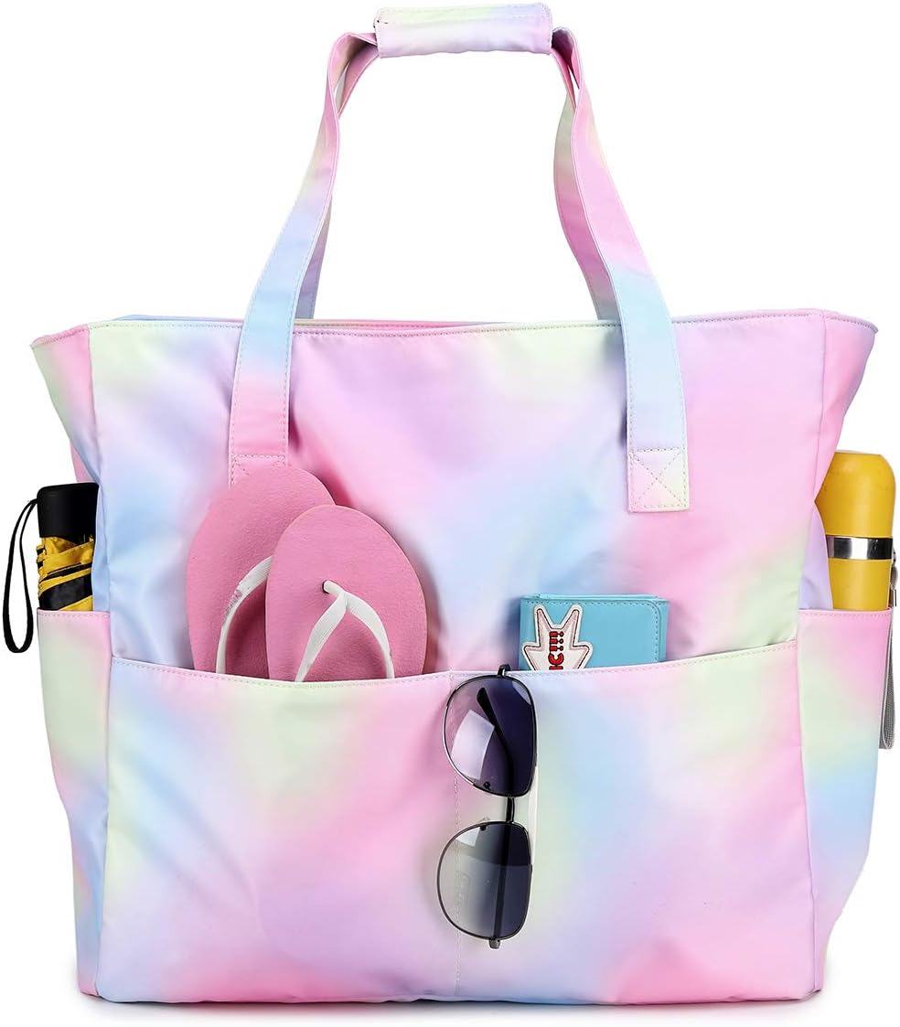 Beach Pool Bags Tote for Women Ladies Large Gym Tote Carry On Bag With Wet Compartment for Weekender Travel Waterproof
