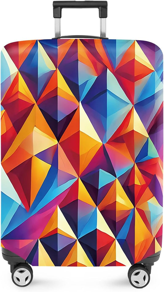 ANNA QUEEN Colorful Geometric Luggage Cover, Abstract Prism Pattern Suitcase Protector, Stretchable, Washable Travel Cover for 20-22 Inch Luggage, Bright, Durable & Eye-Catching