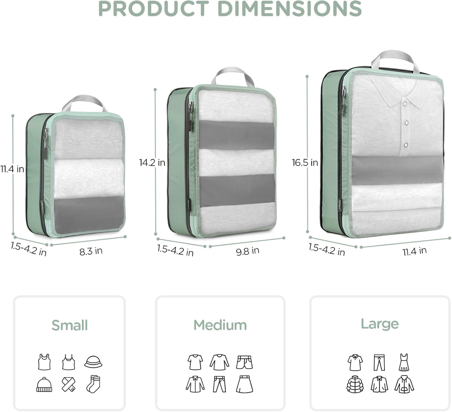 Cipway Mesh Compression Packing Cubes, Ultralight See Through Luggage Organizer Bags, Travel Essentials for Carry on Suitcase（3 Pcs,Sage Green）