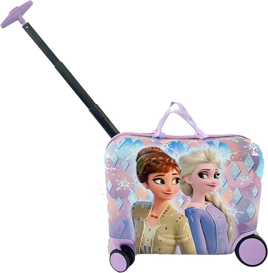 Disney Frozen Ride on Suitcase for Kids, 18'' Suitcase with Seat for Kids, Childre Riding Luggage, Cute Lightweight Travel LuggageTrolley