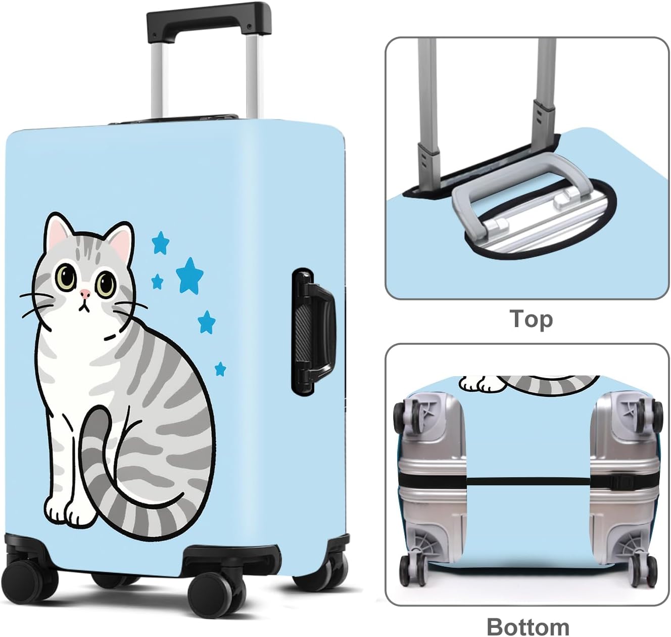Luggage Cover Washable Suitcase Protector Anti-scratch Suitcase cover Fits 20-34 Inch Luggage (Cat, M(24-26inch suitcase))