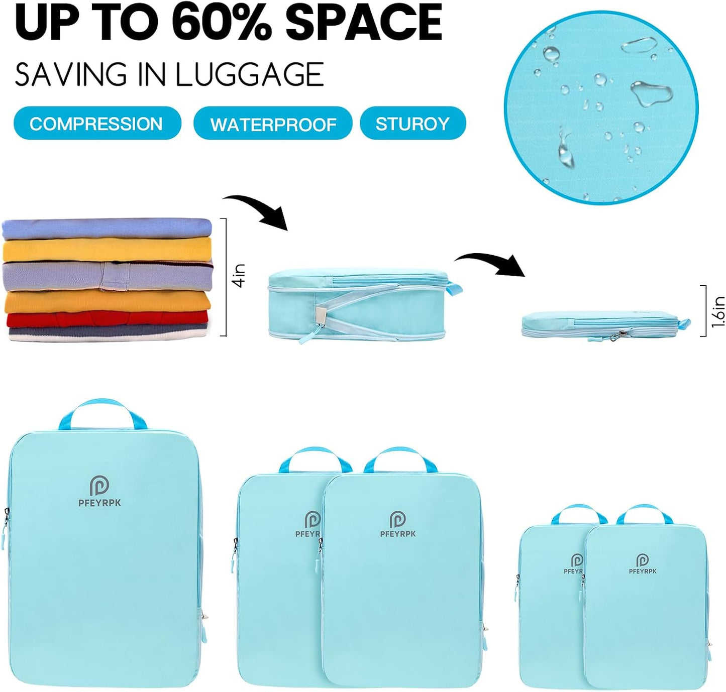 Lightweight Compression Packing Cubes for Suitcases, Compressible Expandable Travel Packing Organizer with Clear Toiletries and Backpack Bag, Travel Essentials for Carry on Luggage 7 Set