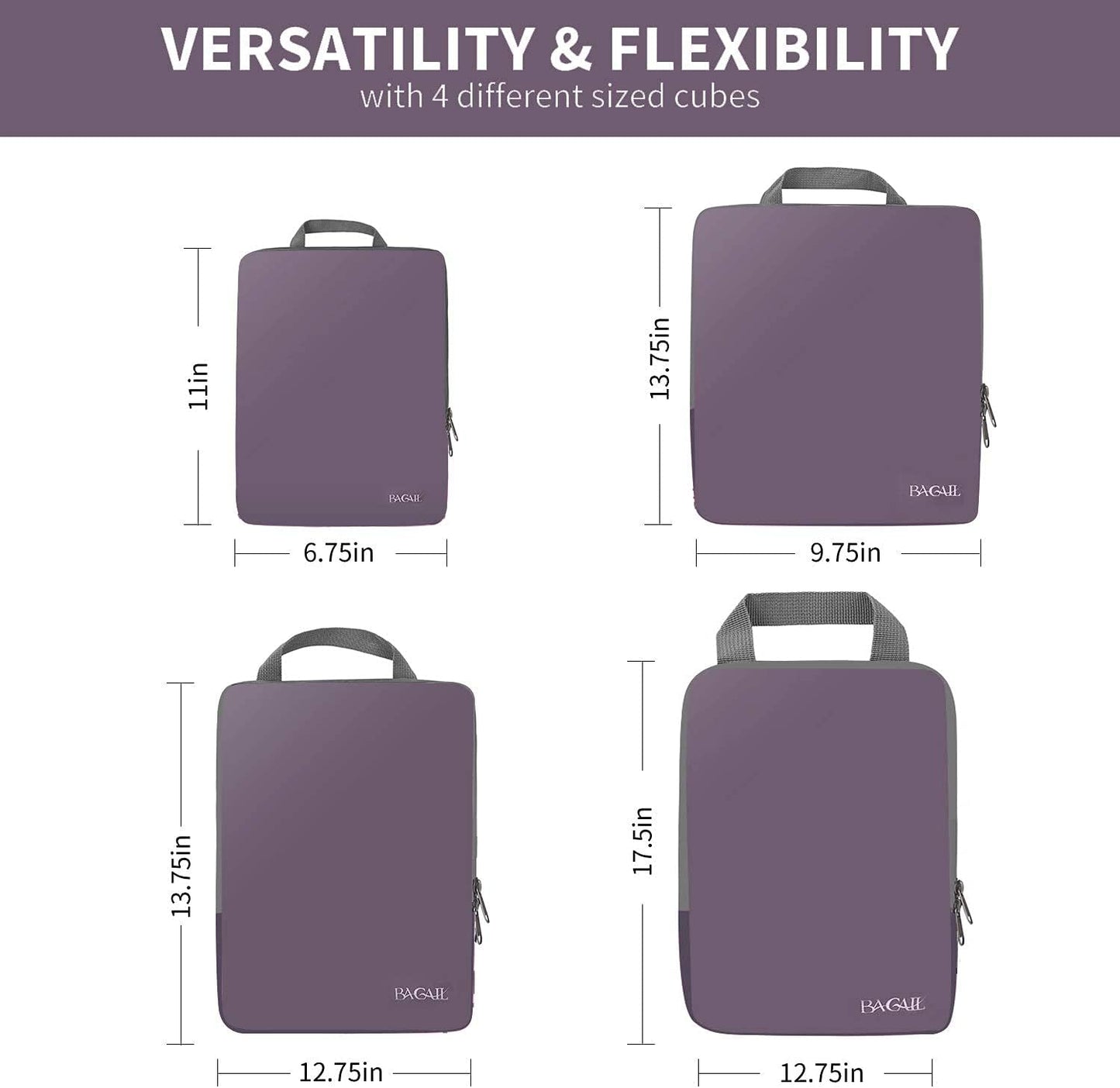 BAGAIL 4 Set/6 Set/8 Set Compression Packing Cubes Travel Accessories Expandable Packing Organizers (Cloth Pattern, 4-Dark Greyish)