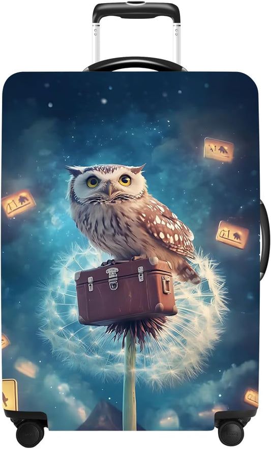 Owl Luggage Cover Washable Suitcase Protector Anti-Scratch,Stretchable Fit for 20-34Inch Luggage Durable Travel Bag Cover with Zipper Closure L(28-30inch suitcase)
