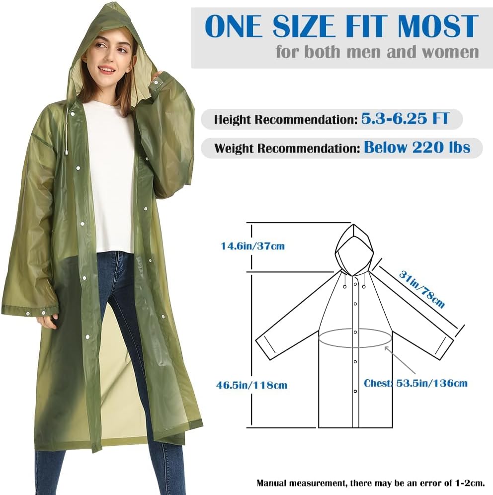 Opret 2 Pack Raincoats for Adults Reusable, EVA Rain Ponchos Lightweight Rain Coat Waterproof Rain Gear for Men and Women
