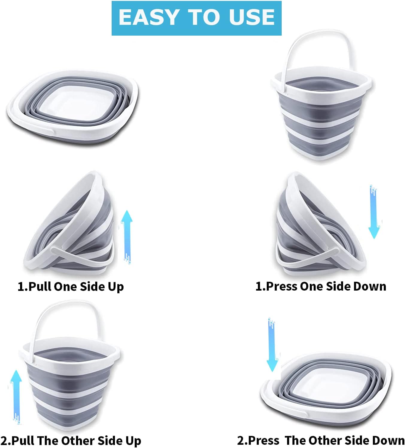 Collapsible Basin Bucket,9L Collapsible Dishpan with Drain Plug for Kitchen Sink,5L Portable Foldable Small Plastic Water Supplies for Outdoor Garden Camping Fishing Car Wash(Sets of 2)