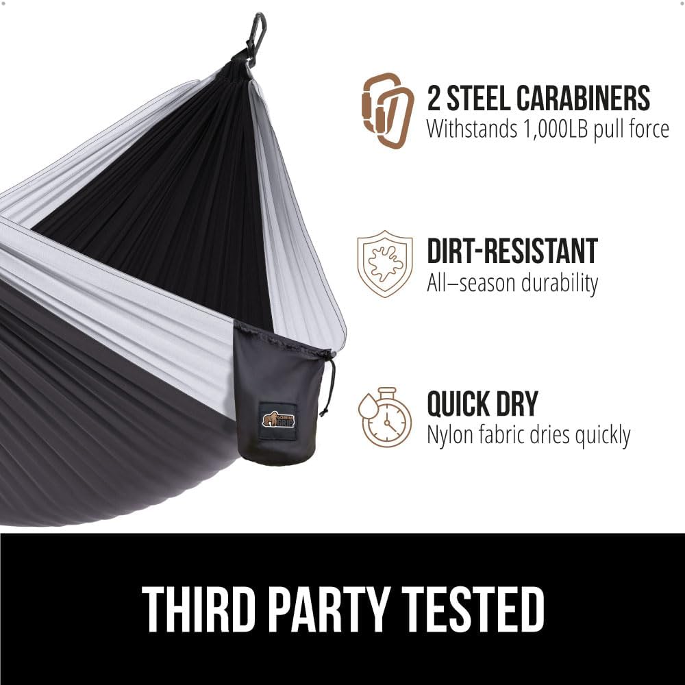 GORILLA GRIP Durable Portable Camping Hammock, Holds 400lbs with Heavy Duty Tree Straps, Comfortable Travel Swing, Camp Hammocks, Easy to Use and Install, Outdoor Essentials, Red, 9x4.5 FT