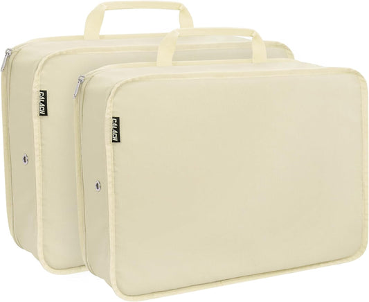 Compression Packing Cubes for Travel Essentials, 2 Pack Expandable Travel Cubes for Packing Bags Suitcase Organizer, Beige