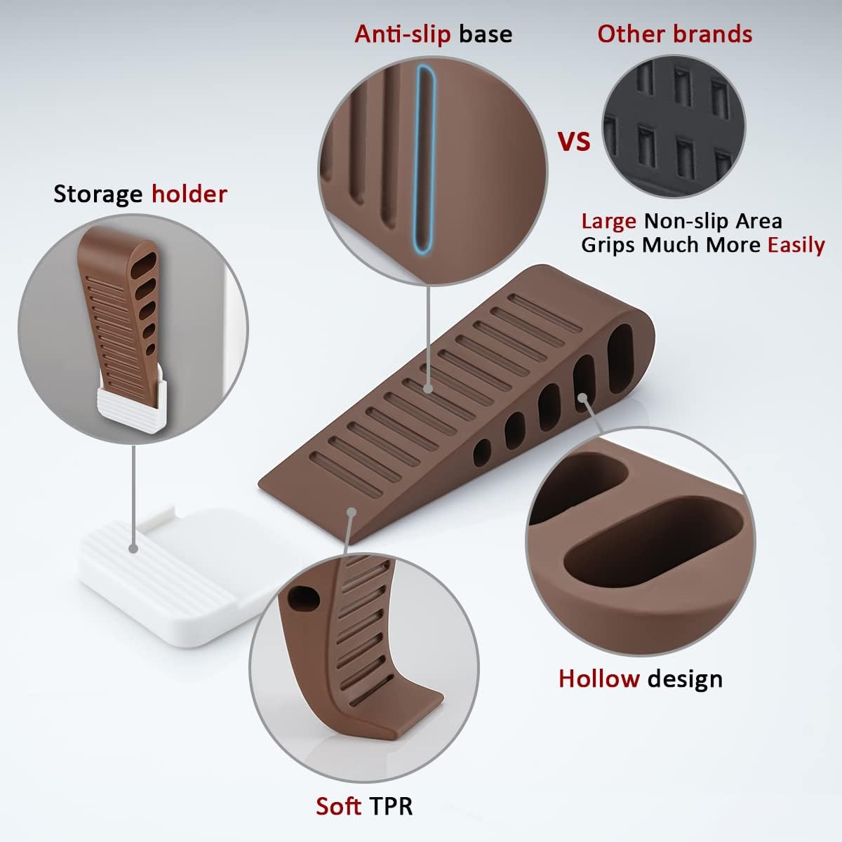 JQK Rubber Door Stopper Wedge, Bronze 2 Pack Soft TPR Premium Door Stops for Bottom of Heavy Duty Door on Tile, Concrete, Carpet, Wooden Floor, DSB61-ORB-P2