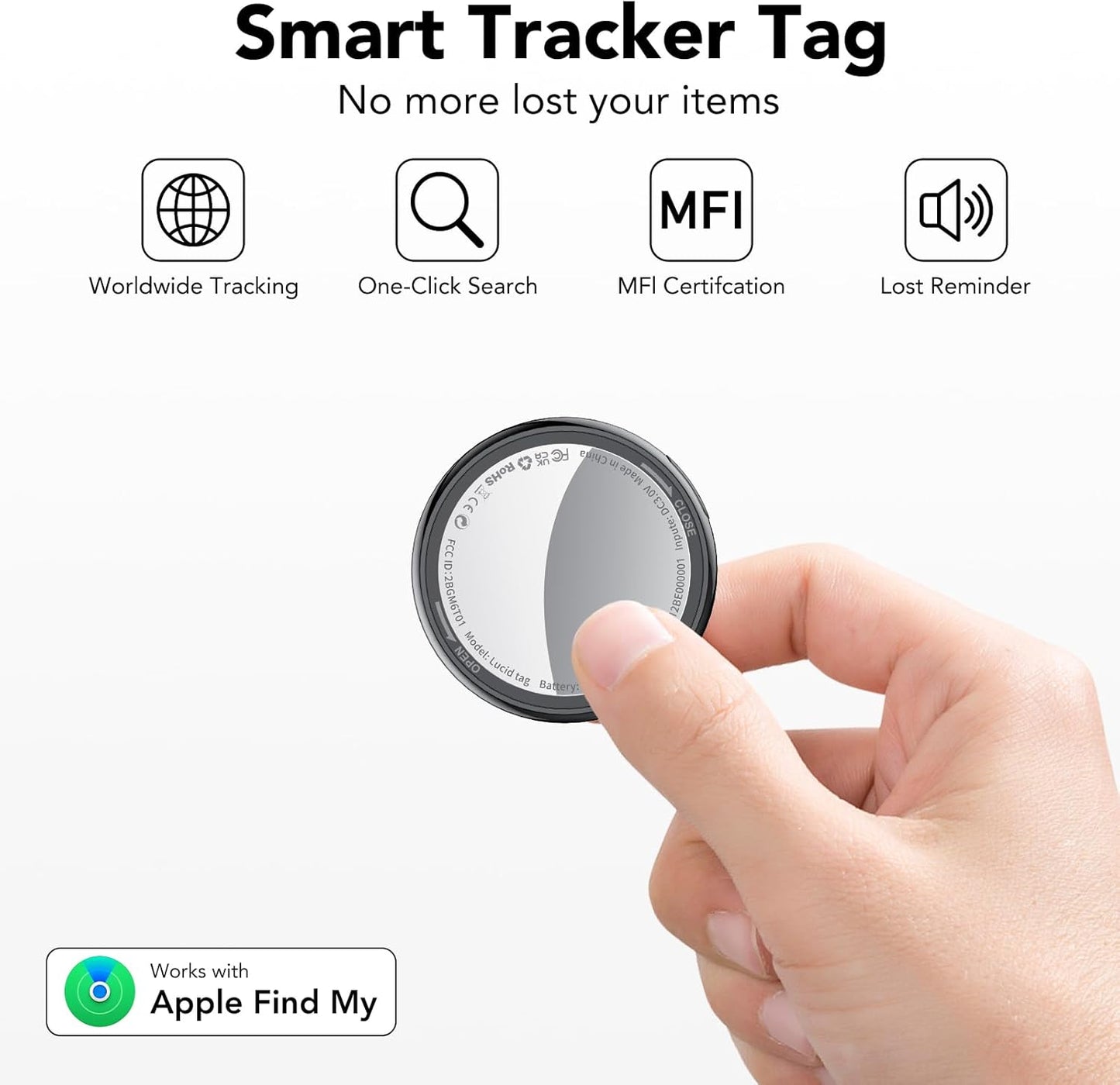 2025 New [Apple MFi Certified] (iOS Only) Air Tracker Tag-2 Pack, Bluetooth Tracker for Apple Find My, Replaceable Battery, Key Finder and Item Locator Smart Tag for Keys, Bags, Luggage, Pets, (Black)