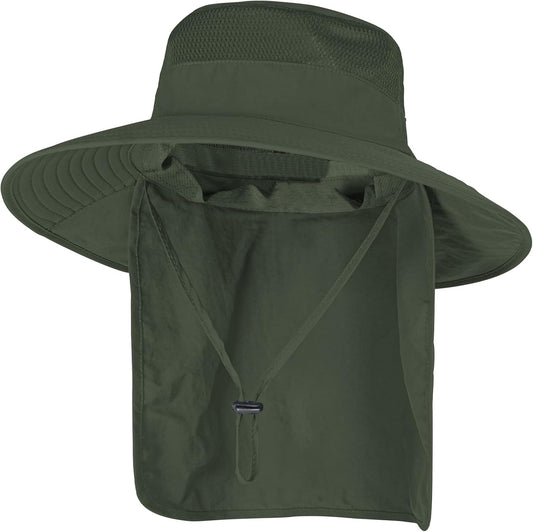 Sun Hats for Men Women Fishing Hat UPF 50+ Breathable Wide Brim Bucket Hats Summer UV Protection Safari Hat with Neck Flap