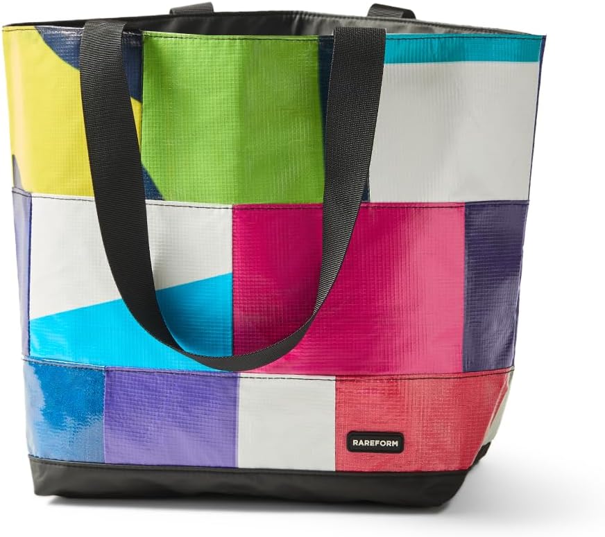 Rareform Large Zippered Blake Tote Bag | One-of-a-Kind, Water-Resistant, Recycled Billboard Vinyl | Color and Pattern Vary