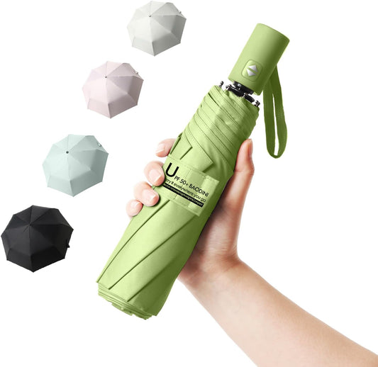 BAODINI Small UV Protection Travel Umbrella Compact for Rain and Sun UPF 50+ 41 inch Portable Umbrella for Women and Men
