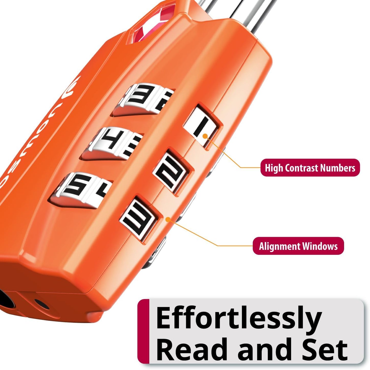 Fosmon TSA Accepted Luggage Locks (Orange - 4 Packs), Open Alert Indicator 3 Digit Combination Padlock Codes for Travel Bag, Suit Case, Lockers