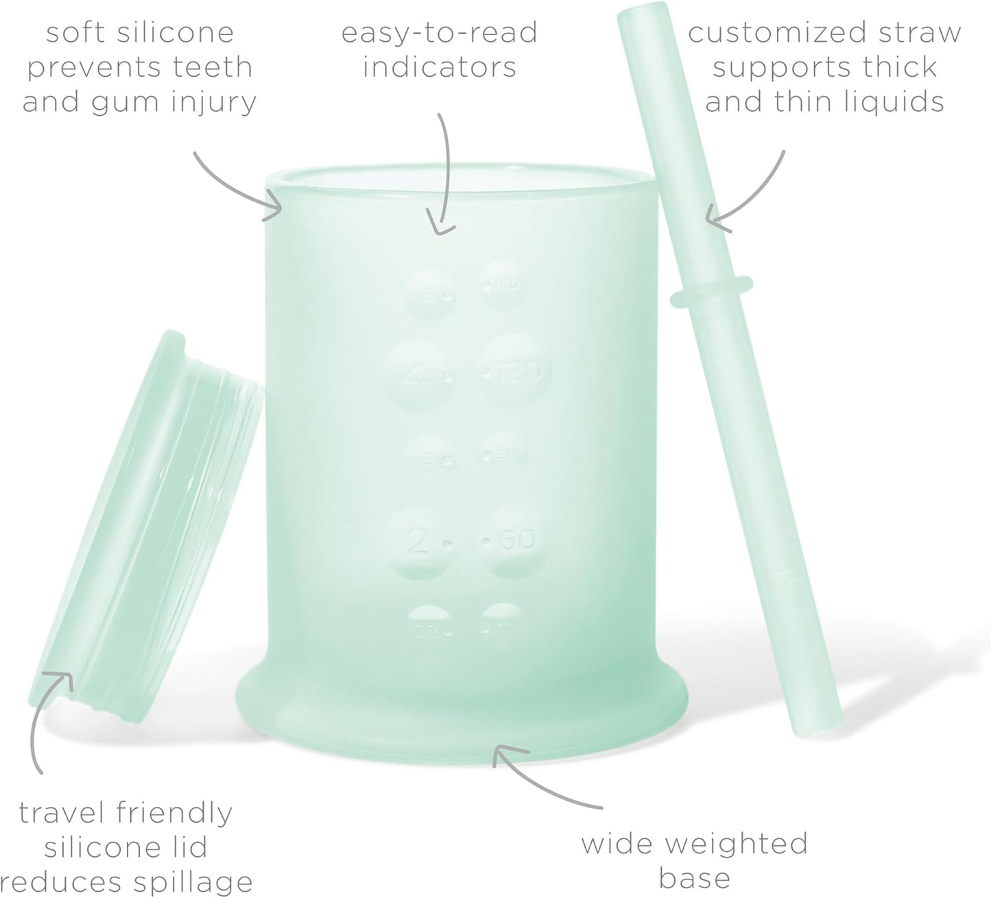 Olababy Silicone Training Cup with Straw Lid | Babies Water Drinking Cup | 6+ Mo Infant To 12-18 Months Toddler | Sippy Cup For Kids & Smoothie Cup | Baby Led Weaning (Mint, 5 oz)