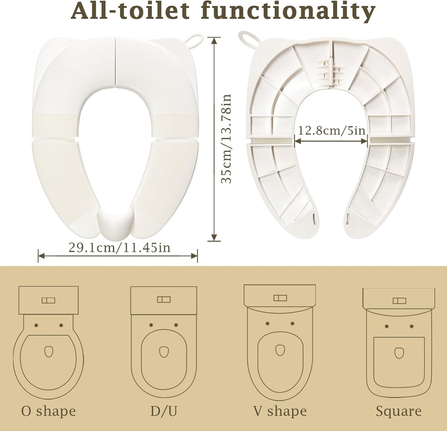 Portable Toilet Seat for Kids, Foldable Universal Fit Potty Training Seat with Anti-Slip Base & Splash Guard Travel Toilet Seat with Storage Bag, Easy Clean-White
