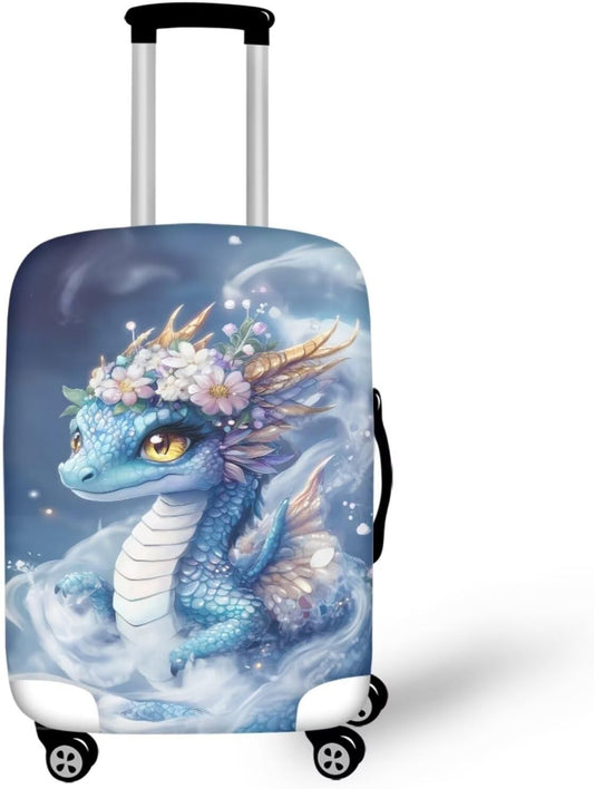 Dragon Luggage Cover Universal Fit 18-21 Inch Anti-Slip Elastic Spandex Suitcase Cover with Invisible Zippers Washable Baggage Case Scratch Resistant Travel Suitcase Protector