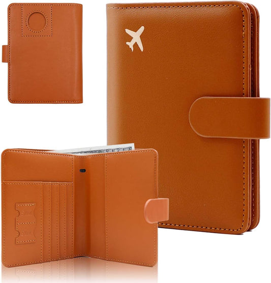 Melsbrinna Premium Leather Passport Holder Covers Case, Waterproof Rfid Blocking Travel Wallet Passport Holder with Pen Holder, Cute Passport Book for Women/Men