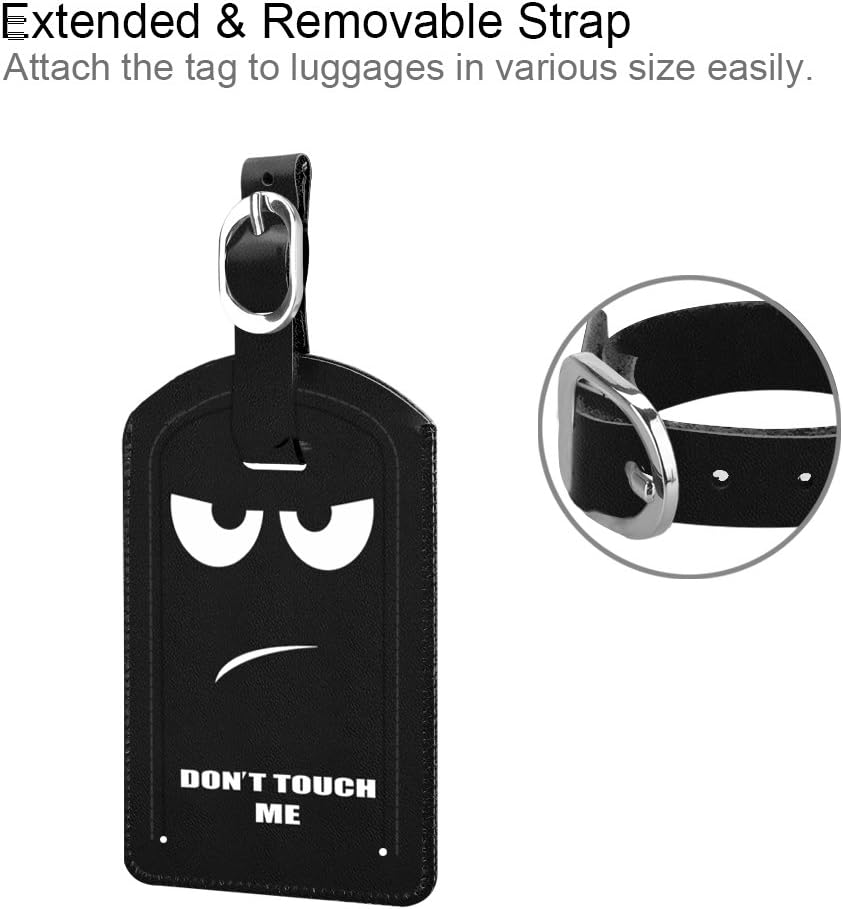 FINTIE 2 Pack Luggage Tags, Leather Name ID Labels with Privacy Cover for Travel Bag Suitcase, Theme - Don't Touch Me