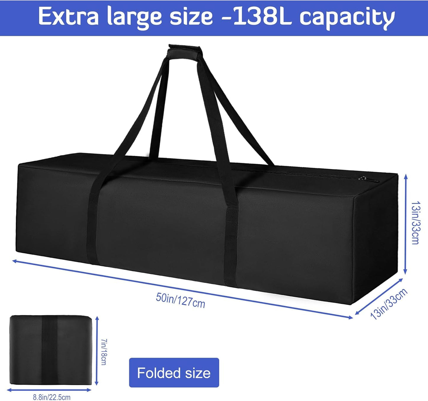 INFANZIA 50inch Sports Duffel Travel Bag, 138L Extra Large Duffel Luggage Bag with Upgrade Zipper, Water Resistant & Foldable Equipment Storage Bag for Camping Tent Tripod Fishing