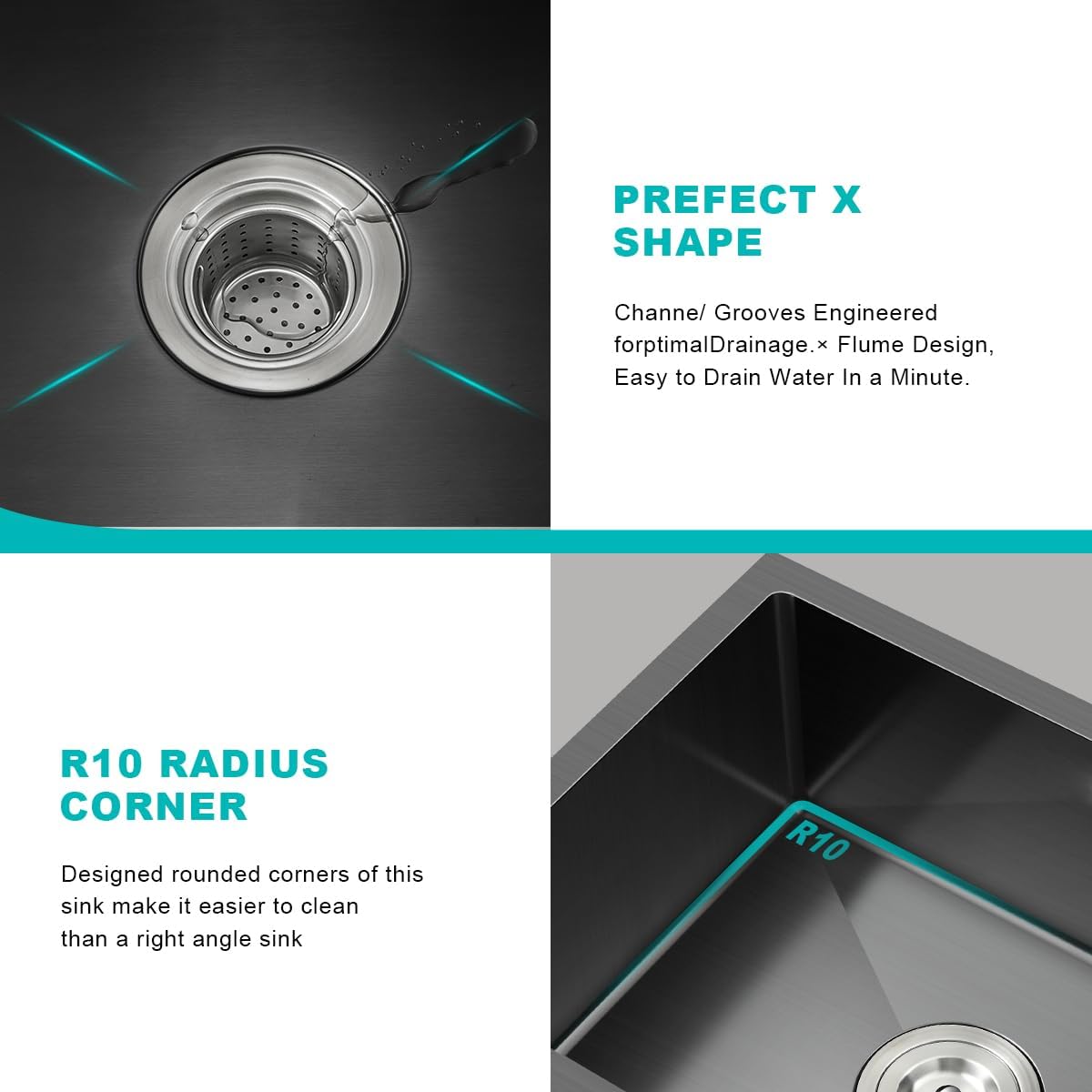 24x18 Inch Undermount Kitchen Sink Nano Black,18 Gauge Stainless Steel Single Bowl Kitchen Sink 9 Inch Deep Bowl Sink Undermount, 24"x18"x9"