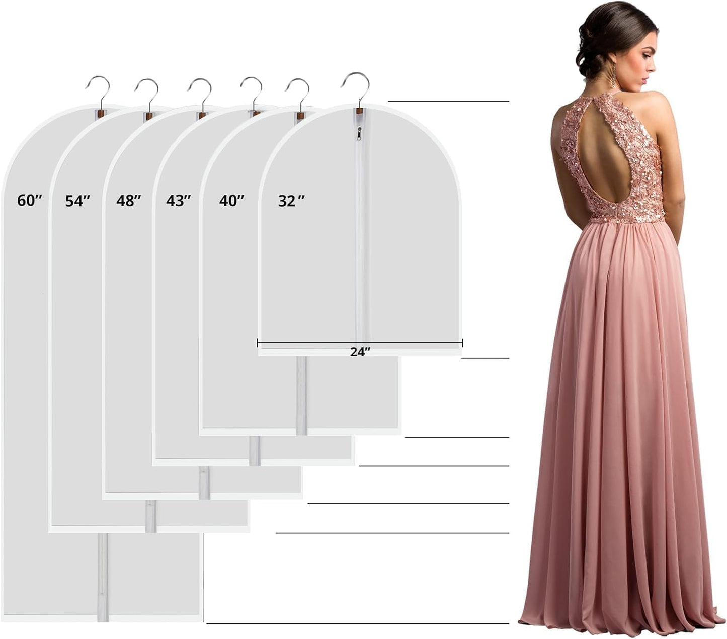 36" Women Suit Bags, Garment Bags For Hanging Clothes, Plastic Garment Bags for Closet Storage, Suit Cover Bags with Zipper for Short Coats, Jackets, Shirts 24"x36"/ 12 Pack (24" x 36" 12Pack)