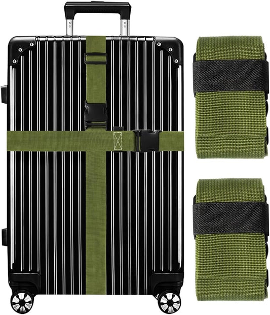 Luggage Straps for Suitcases TSA Approved-2 Pack Bright Personalized Luggage Belt Strap for Suitcase/Carry On Bag Luggage Accessories for Travel (ArmyGreen)