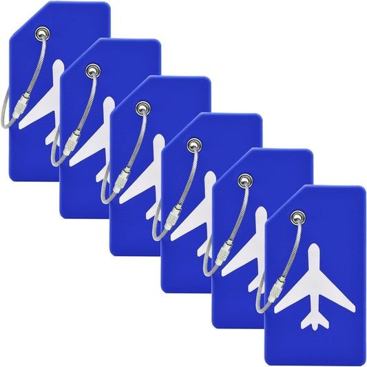 6 Pack Silicone Luggage Tag for Suitcases with Stainless Loop, Privacy Protection Travel Bag Tags Perfect to Quickly Spot Baggage Handbag (Dark Blue)