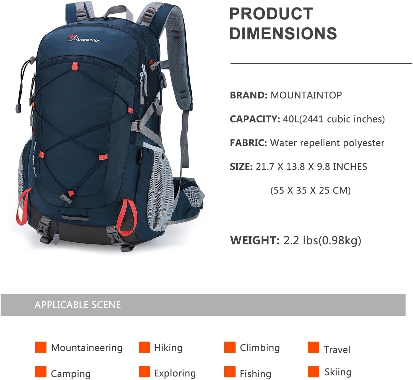 MOUNTAINTOP 25L/40L Hiking Backpack,Lightweight Travel Backpack for Men Women Outdoor Backpacking, Camping