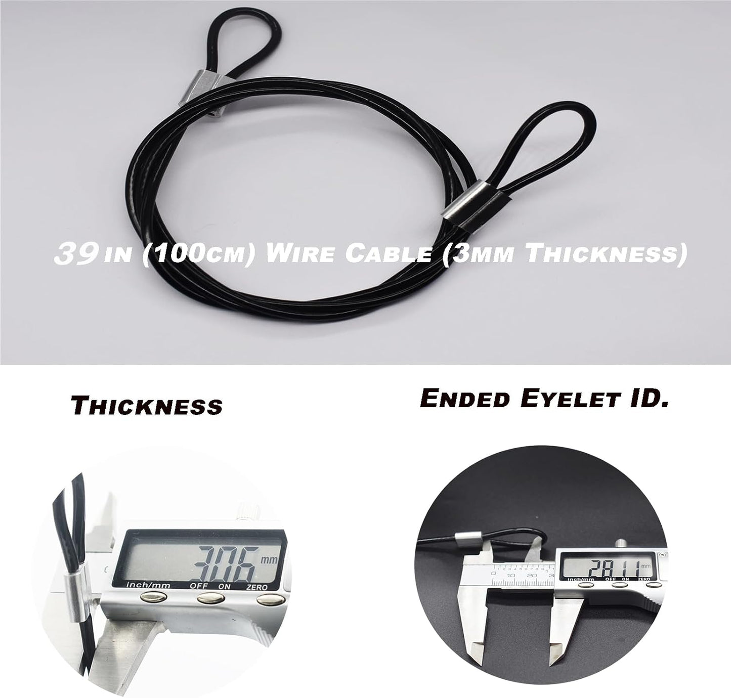 6 pcs 39 inch (100cm) 3mm Thickness Stainless Steel Wire Cable with Loops Vinyl Cover Coated Short Rope Lanyard Lock Safety Tether Chains, Black