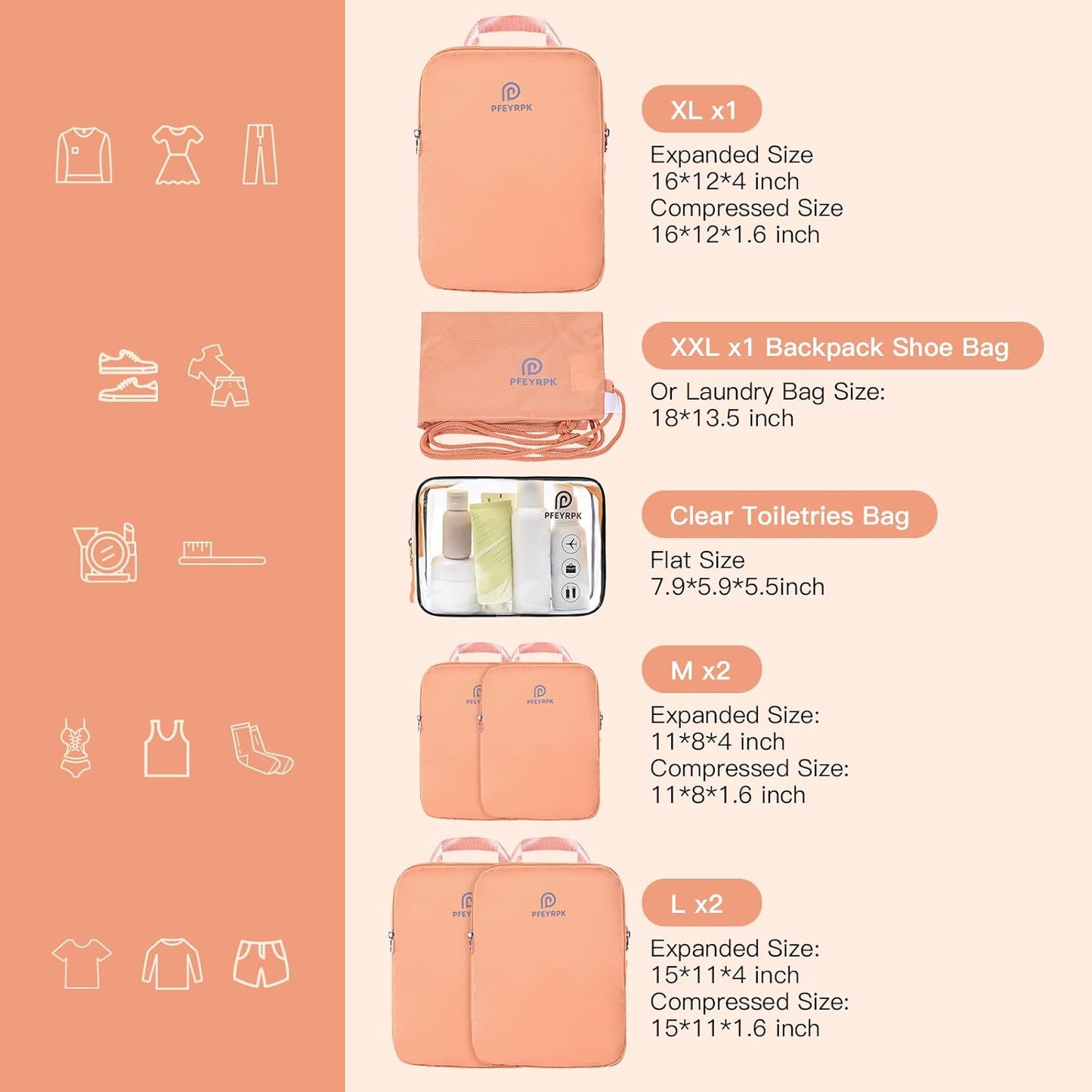 Lightweight Compression Packing Cubes for Suitcases, Compressible Expandable Travel Packing Organizer with Clear Toiletries and Backpack Bag, Travel Essentials for Carry on Luggage 7 Set