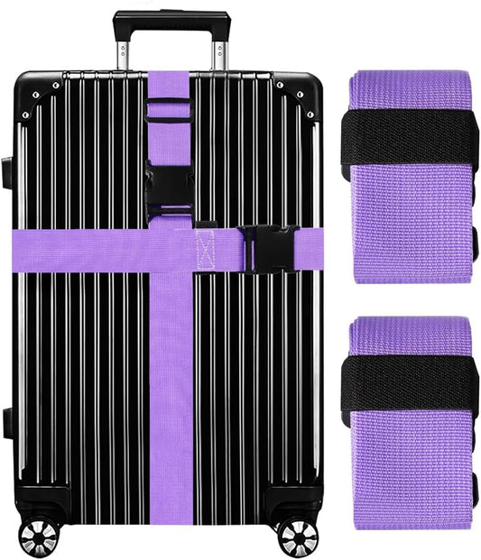Luggage Straps for Suitcases TSA Approved-2 Pack Bright Personalized Luggage Belt Strap for Suitcase/Carry On Bag Luggage Accessories for Travel (Violet)