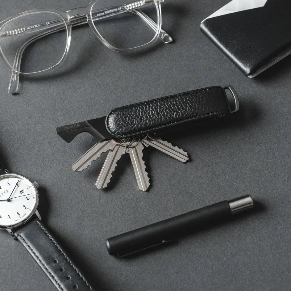 Jibbon Italian Premium Leather Key Organizer - Stylish Key Holder with Marine Grade 316 Stainless Steel, Compact EDC Keychain