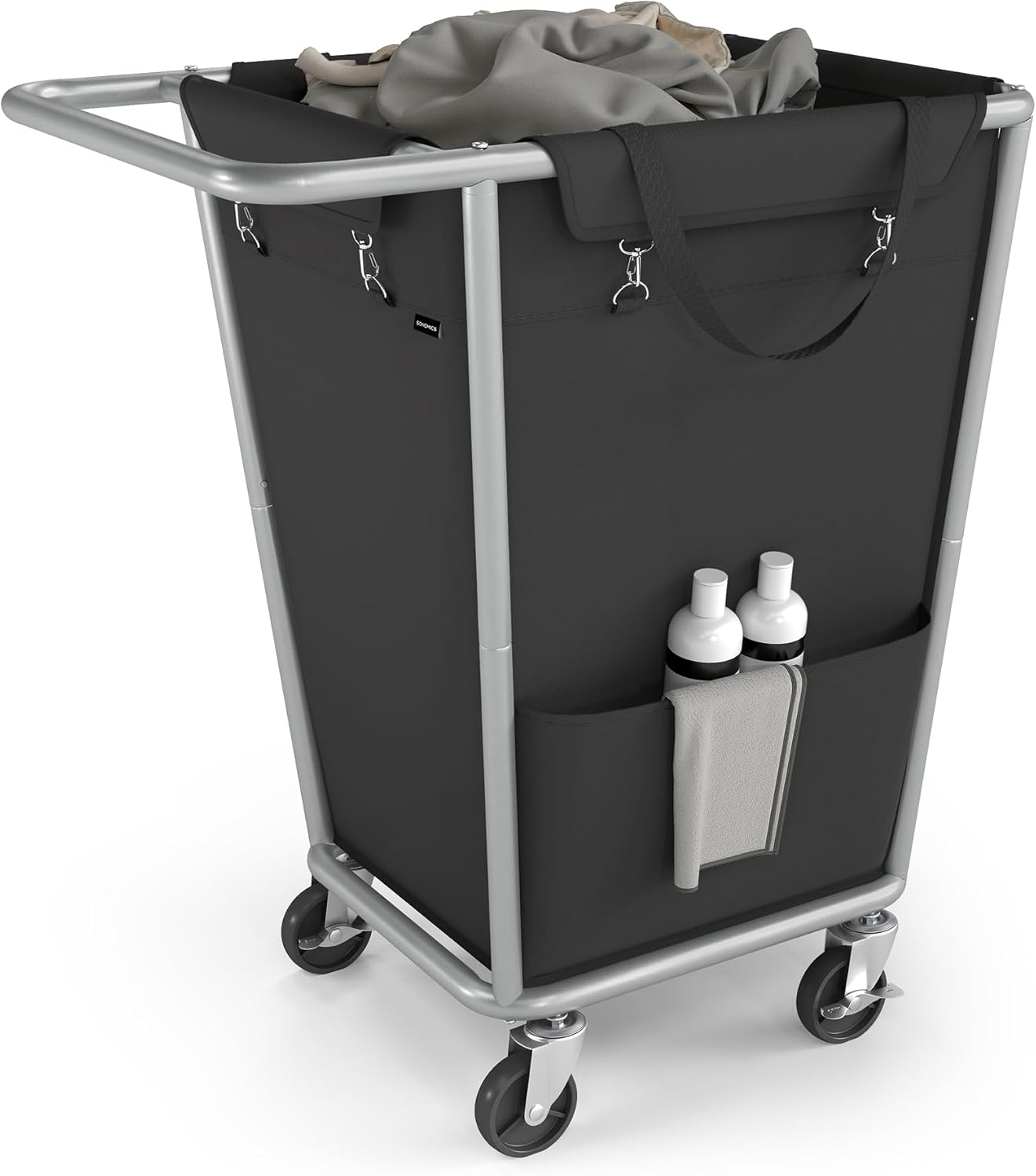 SONGMICS Laundry Basket with Wheels, 34.3 Gallons (130 L) Rolling Laundry Hamper with Removable Bag, Heavy-Duty Steel Frame, Ink Black URLS008B01