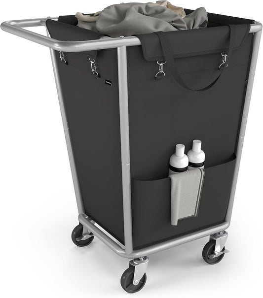SONGMICS Laundry Basket with Wheels, 34.3 Gallons (130 L) Rolling Laundry Hamper with Removable Bag, Heavy-Duty Steel Frame, Ink Black URLS008B01