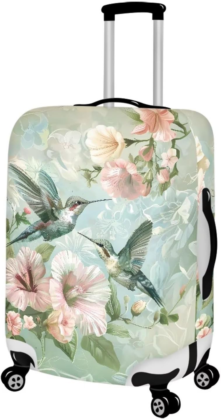 Hummingbird Luggage Cover for Women Travel Luggage Covers for Suitcase Elastic Spandex Suitcase Covers Protector with Zipper Flower Suitcase Covers for Luggage Fit 22-25 Inch