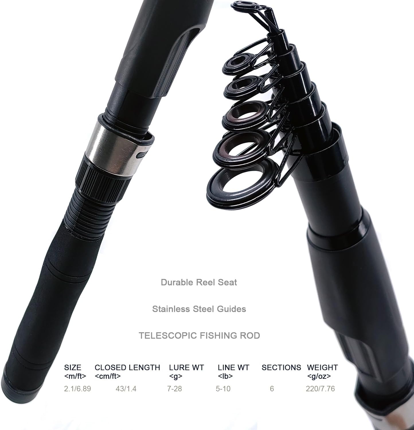 Fishing Rod Reel Combos, 2PCS 2.1m/6.89ft Collapsible Fishing Rods + 2PCS Spinning Reels + Fishing Lines Fishing Lures Carrier Bag, Telescopic Fishing Pole Set Sea Saltwater Freshwater Kit