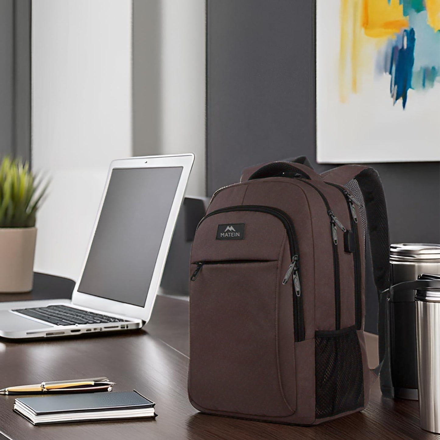 MATEIN 15-inch Laptop Backpack, School Backpack with USB for Men Women and College Student, Sturdy Laptop Bag for Laptop Accessories Water Resistant Travel Backpack Functional Birthday Gifts