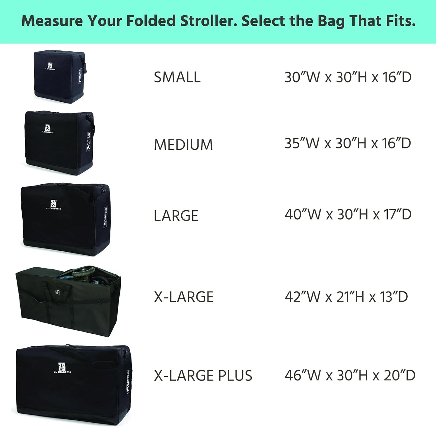 J.L. Childress Universal Stroller Travel Bag for Airplane - Fits Most Baby Strollers, Flying Essentials, Airport Accessories for Gate or Luggage Check, AirTag Compatible - X-Large PLUS, Padded