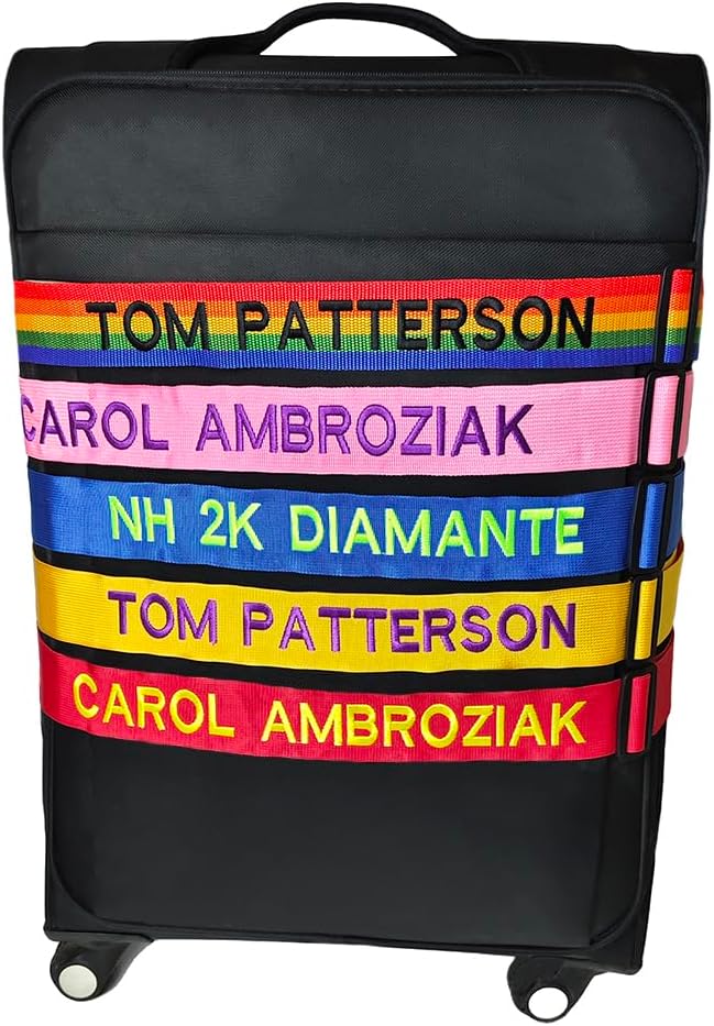 4PC Custom Embroidery Luggage Strap with Your Text/Name,Personalized Luggage Straps with Lock for Suitcases,Adjustable Suitcase Strap Belt Tag for Secure Travel